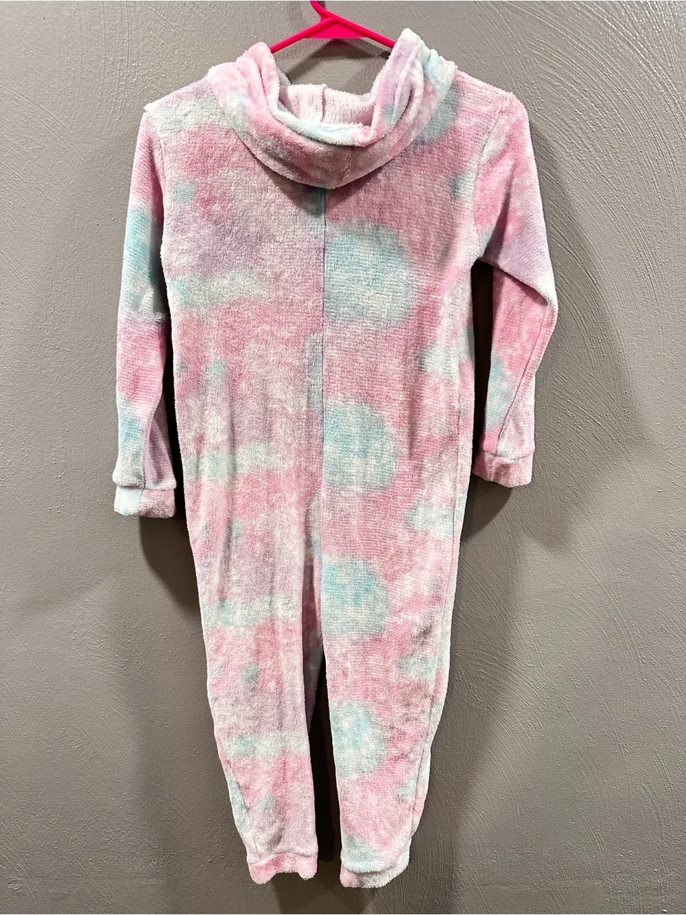 Bobbie Brooks Pink and Blue Tie-Dye Plush Hooded Zip Pajama One-Piece
